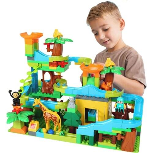 200PCS Forest Theme Educational Bricks Toy for Children Race Run Maze Balls Track Building Blocks Compatible Funnel Slide Blocks