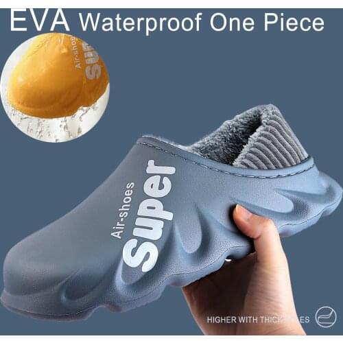 2021 Waterproof Non-Slip Home Slippers Men Cotton Shoe EVA Slippers Winter Warm Indoor Ladies Soft Couples Shoes Thick Bottom