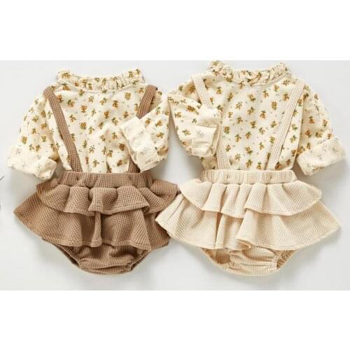 2021 Spring New Floral Baby Girl Clothes Sets Newborn Baby Long Sleeve Blouses + Jumpsuit Overalls Fashion Baby Girl Outfits