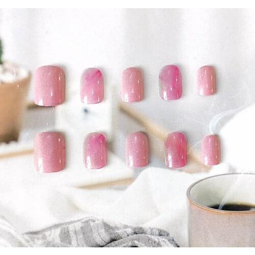 24pcs Pink Nail Patch Square Head Glue Type Removable Short Paragraph Fashion Manicure Save Time False Nail Patch Stickers