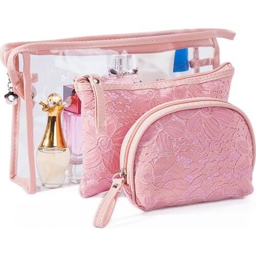3PCS Lace Cosmetic Bag PVC Three-Piece Cosmetic Storage Bag Fashion Ladies Toiletries Storage Bag Set