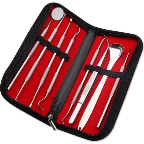 8pcs Pet Dog Tool Kit Stainless Steel Teeth Cleaning Oral Care Set with Tooth Scraper Tartar Tweezers Mouth Mirror