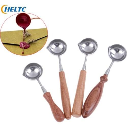 New Anti-Hot Sealing Wax Spoon Wood Handle Retro Wax Stamping Spoons Invitation Cards Decorative Stamps Craft