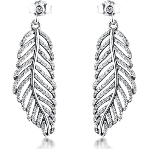 Authentic 925 Sterling Silver Light as a Feather Stud Earrings for Women Clear CZ Ear ring Wedding Jewelry Gift Bijoux Brincos