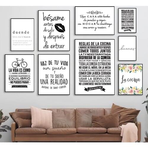 Buenas Noches Print Above Bed Decor Good Night Spanish Quote Posters and Prints Modern Art Canvas Painting Nursery Bedroom Decor