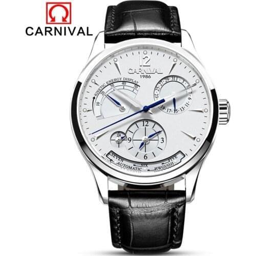 CARNIVAL Automatic Mechanical Watch Multifunction Calendar Waterproof Luminous Mens Watches Top Brand Luxury Energy Display