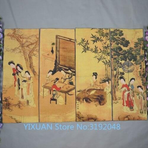 Cuatro pantallas bordado antiguo bordado de belleza