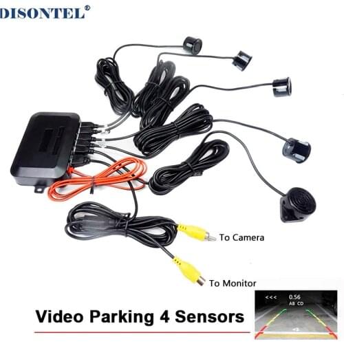 DC12V Video Parking 4 Sensors Car Reverse Backup Rear Buzzer Radar Monitor System, Support Display Image and Sound Alert