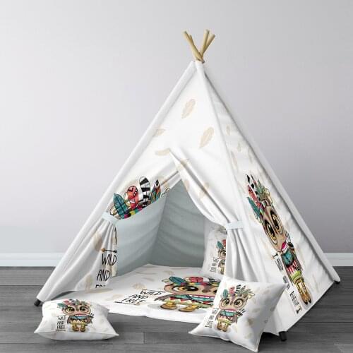 Play Tent for Kids Wigwam Portable Indoor Playground Tents Children Bedrooms White Wild Owl Model 231
