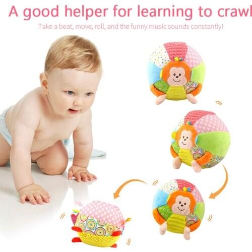 Baby Hand Grasp Ball Funny Voice Music Toy Ball Cartoon Monkey Soft Knitted Fabric Clapping Throwing Interactive Educational Toy