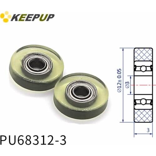 Diameter 12mm, PU polyurethane bearing ,Rubber coated soft pulley/Roller ,width 3mm,6mm