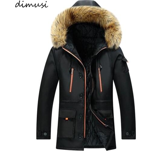 DIMUSI Winter Mens Mid-Long Jackets Mens Cotton Warm Parkas Hoodies Male Fur Collar Thermal Windbreaker Jackets Clothing 8XL