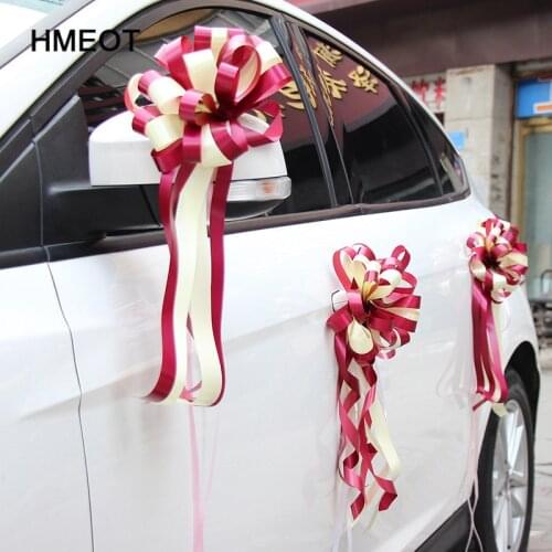 HMEOT 2Pcs DIY Artificial Flowers DIY Wedding Car Decoration Flower Ribbon Pull Bows Gift Wrap Floristry Wedding Home Decoration