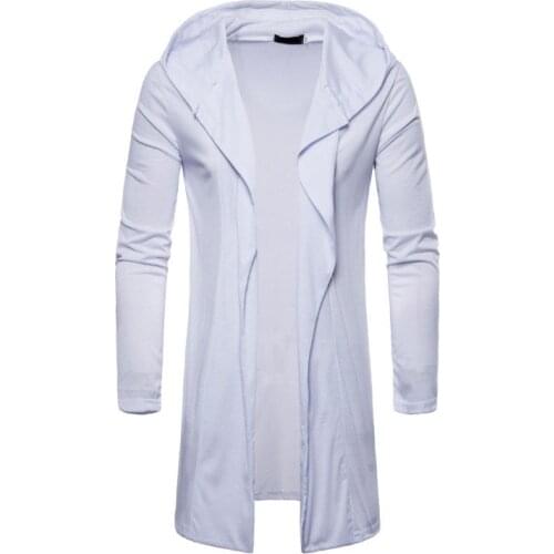 Fad Europe and America Style Hooded Cardigan Long Coat New Fashion Streetwear Hoodies Sweatshirts Casual Thin Coat White Black