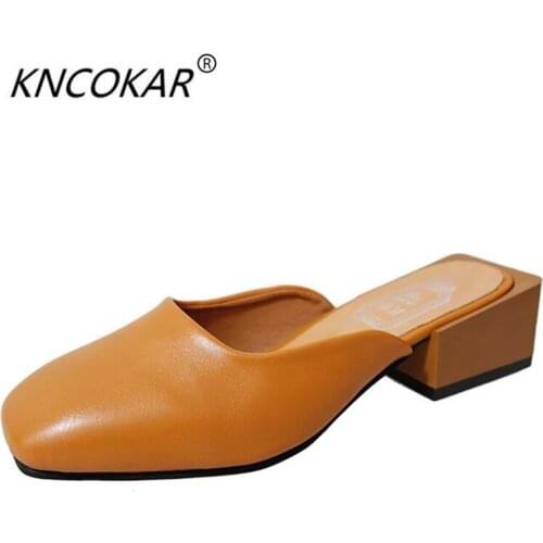 KNCOKAR2018In spring, the new Korean version of the Korean version of the thick and square head with the fashion lazy half slipp