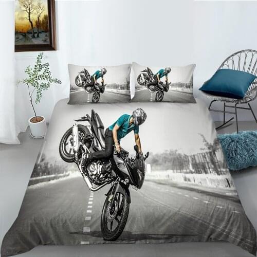 Luxury Motorcycle Bedding Sets Queen Size Extreme Sport Duvet Cover Set with Pillowcase Full Twin Comforter Bed Sets Home
