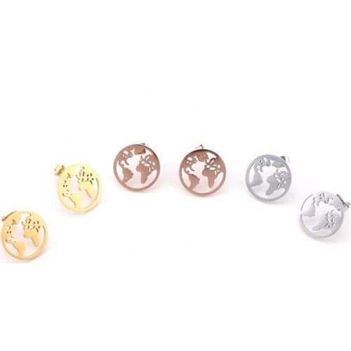 Korean Couple Earrings Brincos Stud Earrings World Map Simple Lady Gold Cute Earring For Women Drop Shipping Wholesale