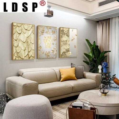 LDSP Golden Luxury Plant Picture Home Decor Nordic Canvas Painting Wall Art Modern Gold Leaf Posters and Prints for Living Room