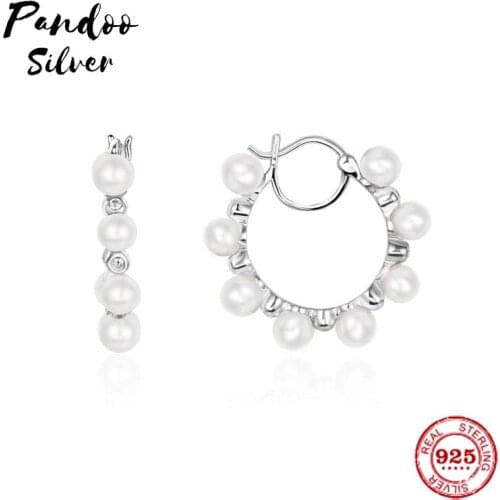 Fashion Charm Sterling Silver Original 1:1 Replica,Silver Valentine Hoop Luxury Earrings With Pearls Jewelry Gift For Female