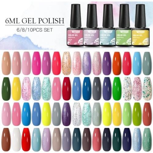 Mtssii 10/8/6Pcs Manicures Set Semi Permanent Soak Off UV LED Gel Varnish Nail Polish Kit Base Top Coat for Nail Art Design