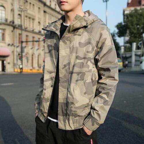 Men Jacket Casual Hooded Trend Korean Camouflage Workwear Jacket Mens Youth Loose Sports Pullover Sweatshirt loose clothes coat