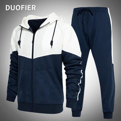 2021 New Spring Autumn Mens Sets Hoodies + Pants Pure Color Splicing Sport Suits Casual Sweatshirts Tracksuit Brand Sportswear