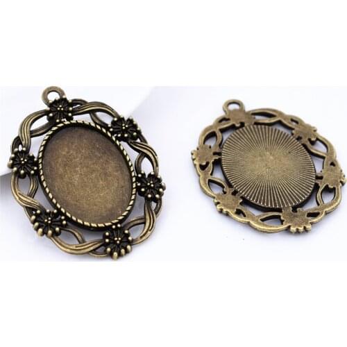 New Fashion 4pcs 18x25mm Inner Size Antique Bronze Plated Flower Style Cabochon Base Cameo Setting Charms Pendant-A4-03