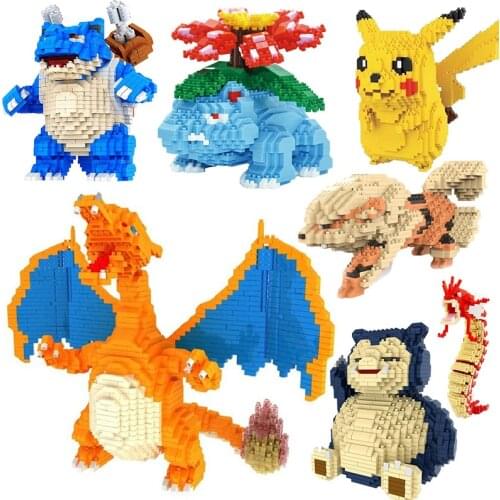 New DIY blocks bricks Pocketed Monstered Pikachued Venusaur Blastoise Charizard Snorlax Gyarados Mini Building Blocks Toys