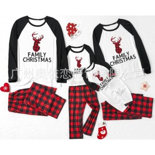 Matching Family Outfits Christmas Pajamas Long Sleeve Deer Print Top + Plaid Pants Set Father Son Sleepwear Mom Daughter Clothes