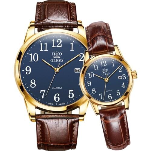 OLEVS Couples Watch Fashion Simple Easy Reader Waterproof Men and Women Quartz Wristwatch Set for Lovers One Pair