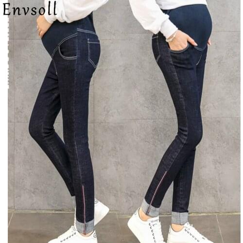 Envsoll Spring Autumn Belly Skinny Maternity Jeans Cotton Adjustable Waist Pencil Pregnancy Pants Clothes for Pregnant Women