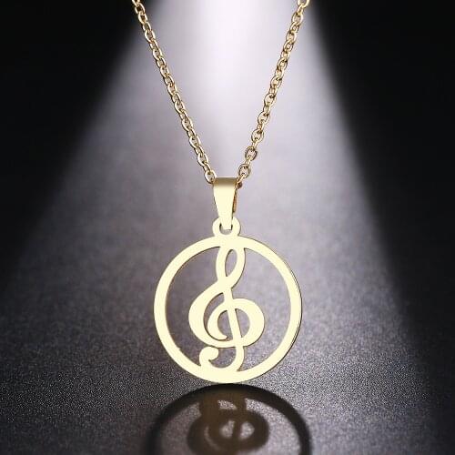 DOTIFI Stainless Steel Necklace For Women Man Musical Symbol Gold And Silver Color Pendant Necklace Engagement Jewelry
