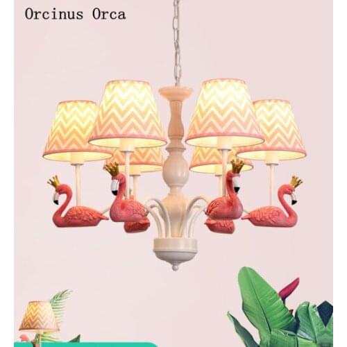Pastoral Creative Pink Flamingo Chandelier Girls Bedroom Childrens Room Light Modern Simple LED Colored Bird Chandelier