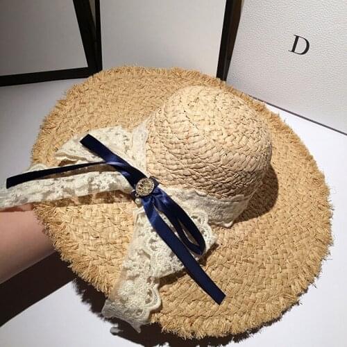 Beach Wide Brim Raffia Hat Floppy Girls Straw Cap Sun Hats For Women Summer Hat UV Protect Travel Cap Lady Cap Female Chapeau
