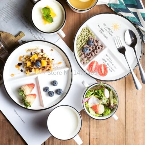 One Person Tableware Breakfast Plate Ceramic Net Red Nordic Style Household Meal Split Childrens Bowl and Plate Set