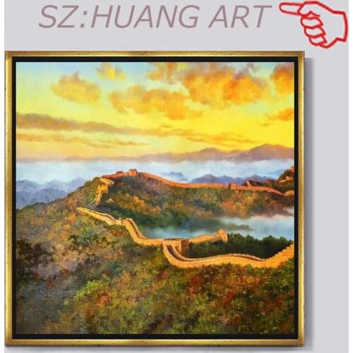 Hand-painted High Quality Wall The sunrise Great Oil Painting on Canvas Beautiful Chinese Landscape The Great Wall Oil Painting