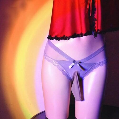 New Sexy mens underwear Penis Pouch Transparent briefs Closed Penis Sleeve Large size V word Lace Gay Panties