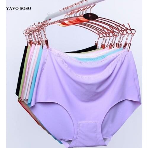 2Pcs/lot New Arrival Womens Panties ice briefs silk Cool and Intimates seamless underwear triangle plus size 7XL female briefs