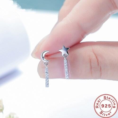 High Quality 925 Sterling Silver Earrings Woman Star Moon Earrings Fashion Elegant Earrings High Jewelry Gift