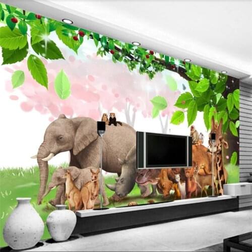 Wellyu Custom large wall painter animal world beautiful big tree landscape TV sofa background wall wallpaper Papel de parede