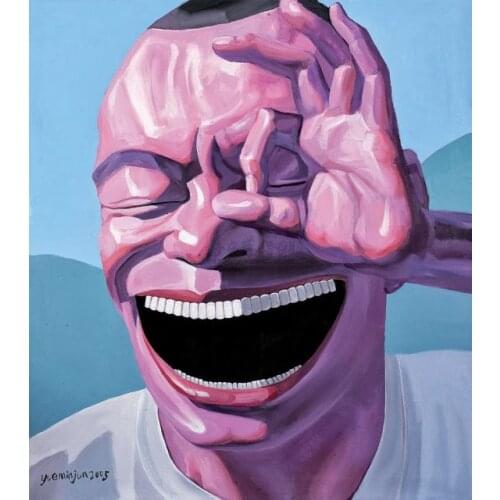 Yueminjun hand painted oil painting on canvas laughing big lip smiling face picture man portrait for wall living room decoration