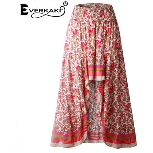Everkaki Boho Print Long Skirts Women Summer Beach Bottoms Elastic Waist Gypsy Ethnic Oversize Ladies Skirt Female 2021 Clothing