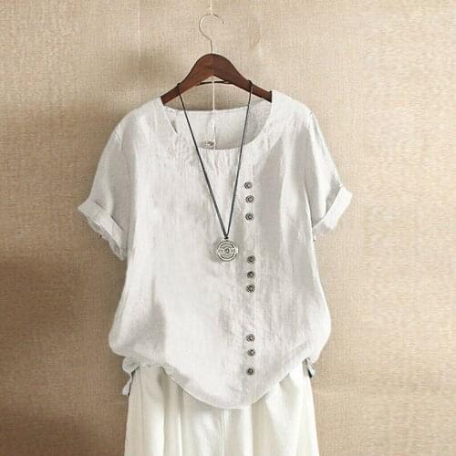 Casual Loose Short Sleeve Pullover T-shirt Summer Solid Color T-shirt For Female Cotton Linen Womens Clothing Plus Size