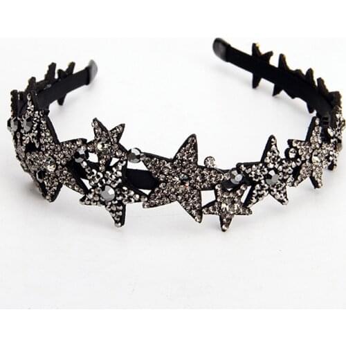 Retro Women Multicolor Stars Headband Luxury Czech Crystal Non-slip Border Girl Hairpin Ms Fancy Hair Accessiftsories Hairband