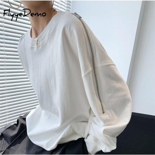 2020 Autumn New Women Zipper Hoodie Female Loose Fashion Sweatshirt White Gray Winter Batwing Sleeve Solid Pullover Tops