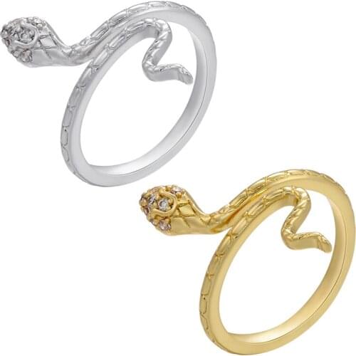 ZHUKOU Retro Punk Snake Ring for Men Women simple Antique Fashion Personality twist Opening Adjustable Rings wholesale VJ249