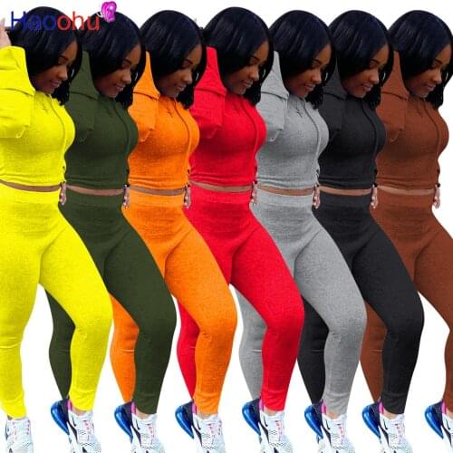 HAOOHU Winter Tracksuit 2pcs Women Set Hoodies Top Sweatshirt+Jogger Skinny Pants Two Pieces Sets Women Clothing Suits Female