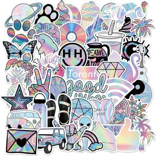 10/50PCS Mixed VSCO Holographic Laser Cartoon Stickers Luggage Skateboard Cute DIY Cool Graffiti Girl Gradient Sticker Decal