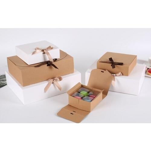 10pcs/lot kraft Gift Box With Bowknot Candy Cookies Cake Box Wedding Favor Gift Bag Party Decor