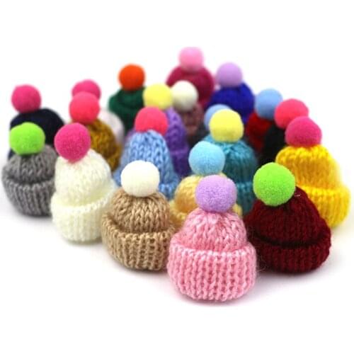 10pcs Mini Cute Knitted Hairball Hat Brooch Sweater Pins Mini Hat Hair Accessory Brooch DIY Accessory 21 Colors